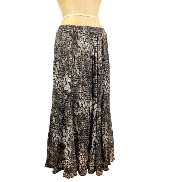 Reba Dresses & Skirts - 90s Whimsigoth Metallic Snake Print Maxi Skirt Black Silver Draped Flowy Size M